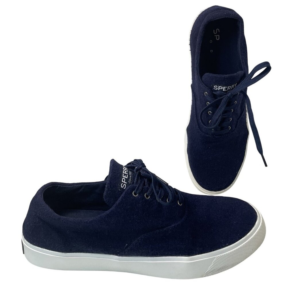Sperry Boat Shoes Mens sz 12 Navy Blue Wool Blend Striper II CVO Sneaker Casual